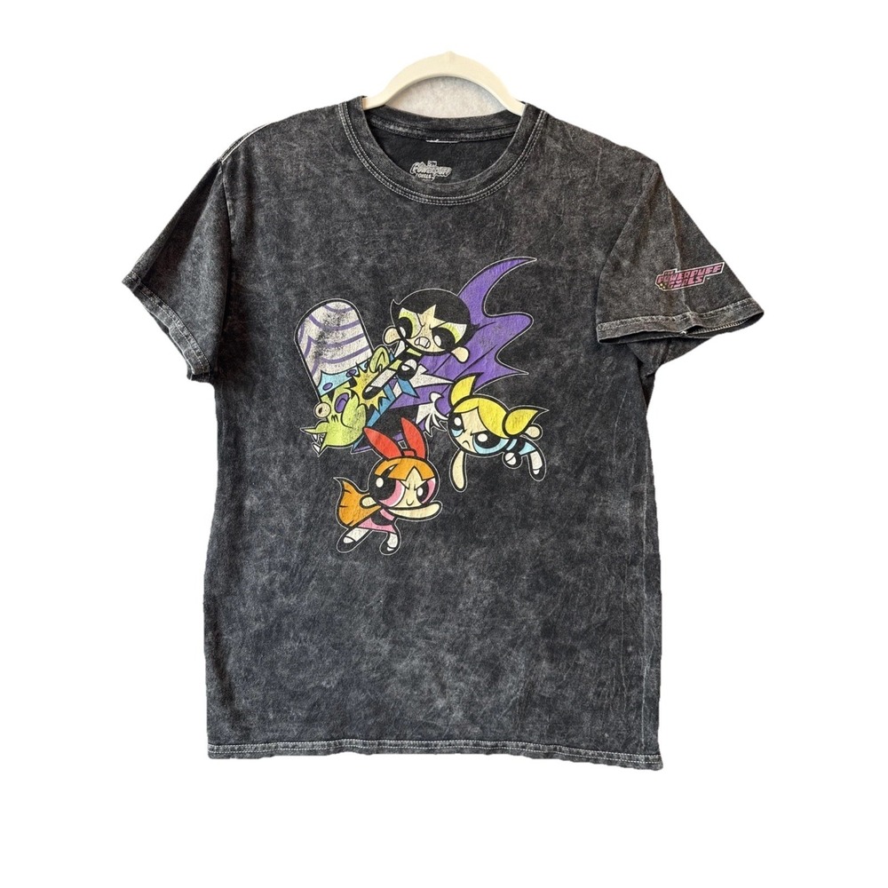 Powerpuff Girls‎ Black Acid Washed Graphic T Shirt S 90s Y2K Nostalgia Retro